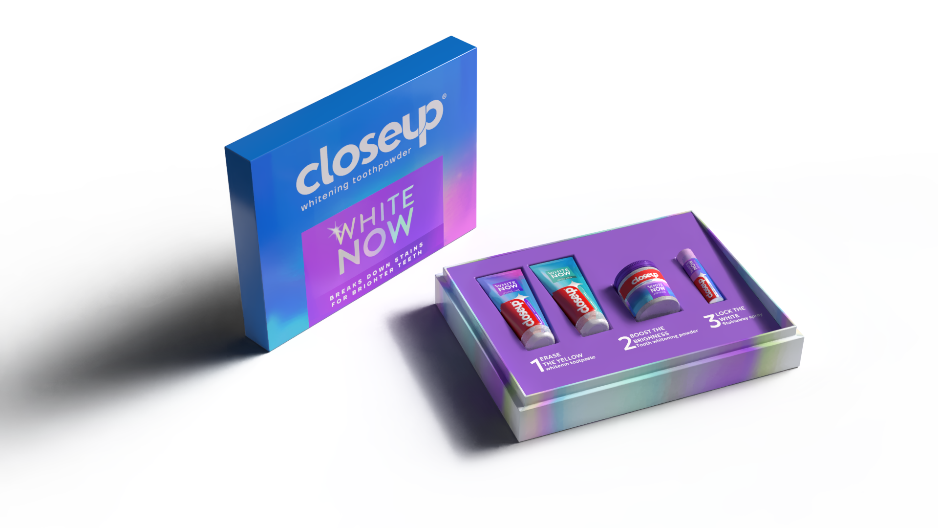 Closeup White Now - Whitening Toothpowder Kit Packaging