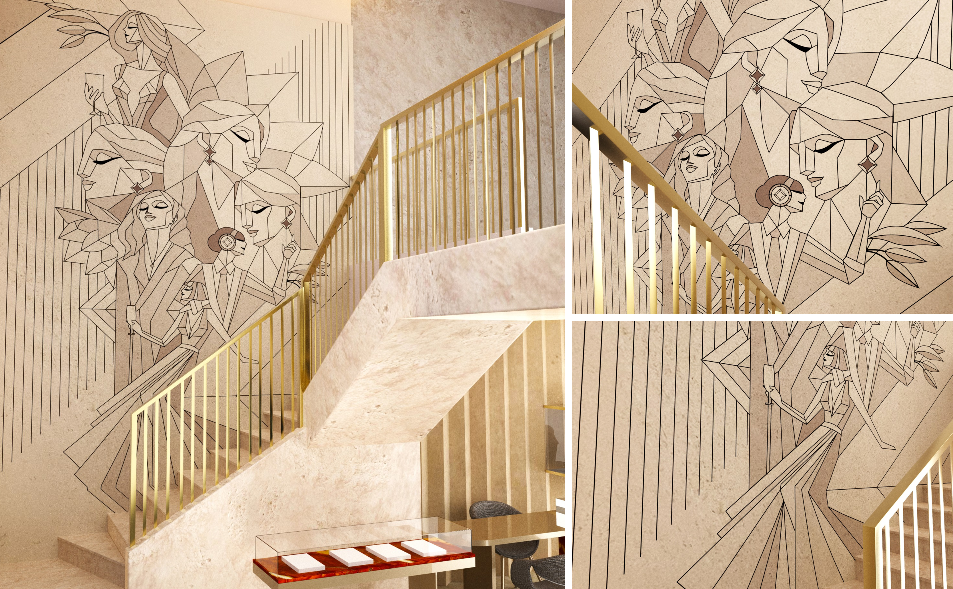 Forevermark Delhi Flagship - Art Deco Wall Mural Design