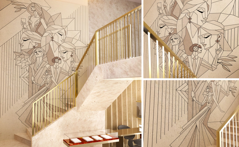 Forevermark Delhi Flagship - Art Deco Wall Mural Design