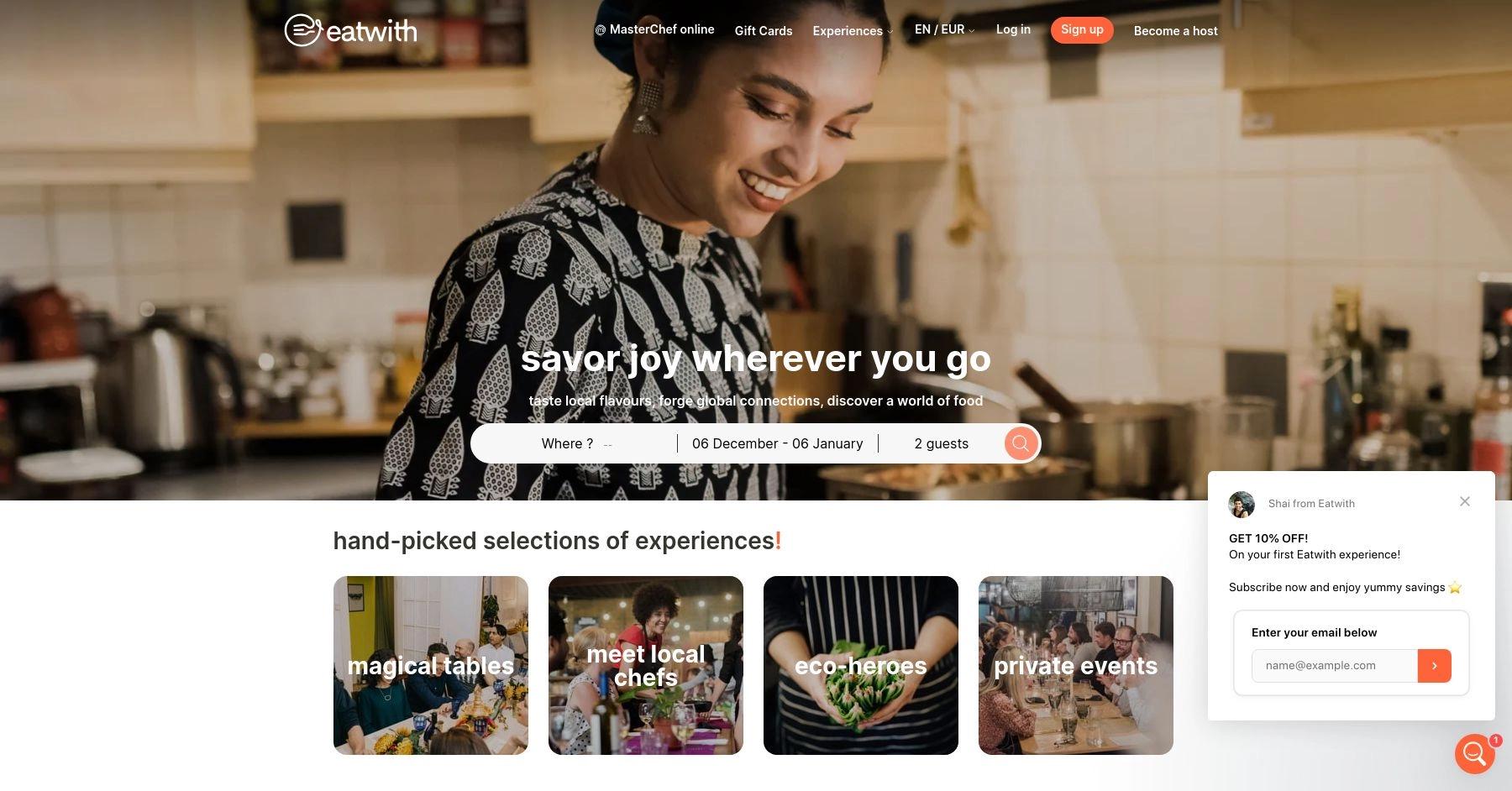 EatWith website homepage