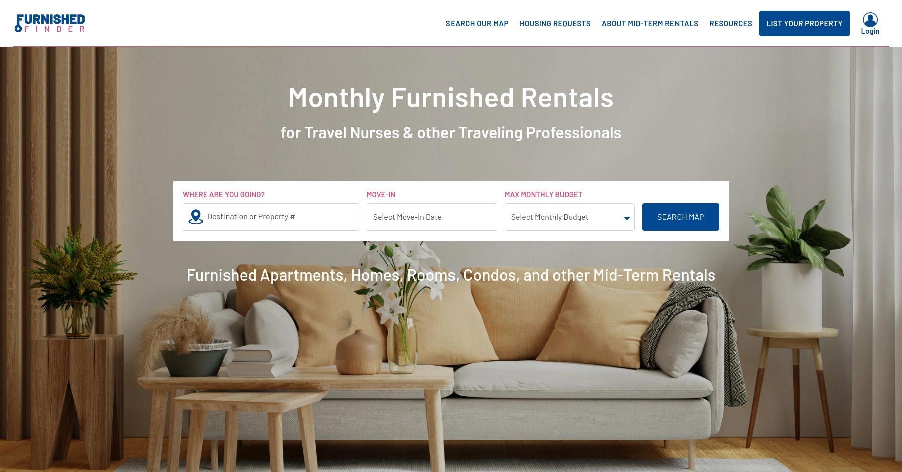 FurnishedFinder website homepage
