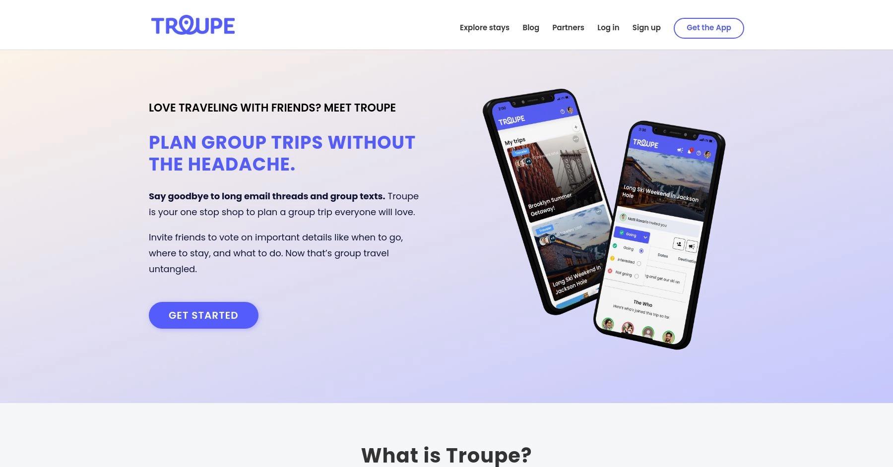 Troupe website homepage