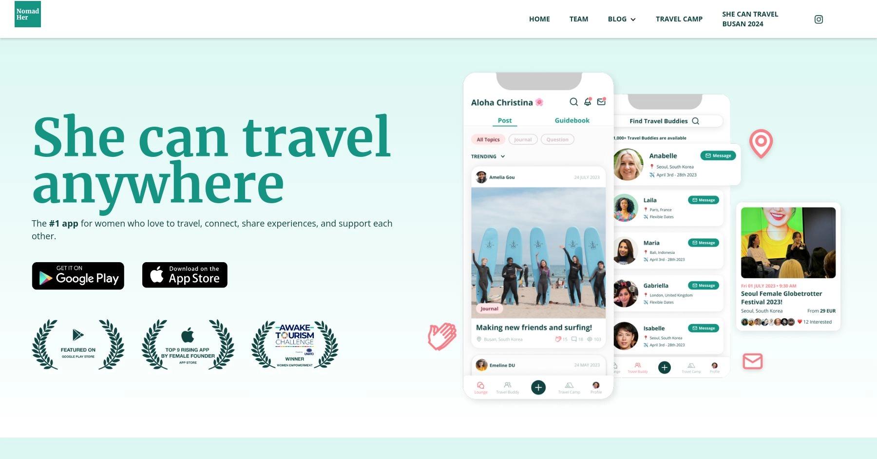 Nomadher website homepage