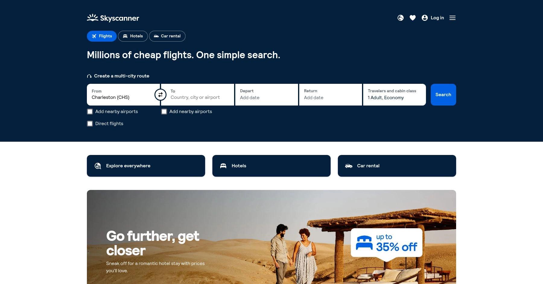 Skyscanner website homepage