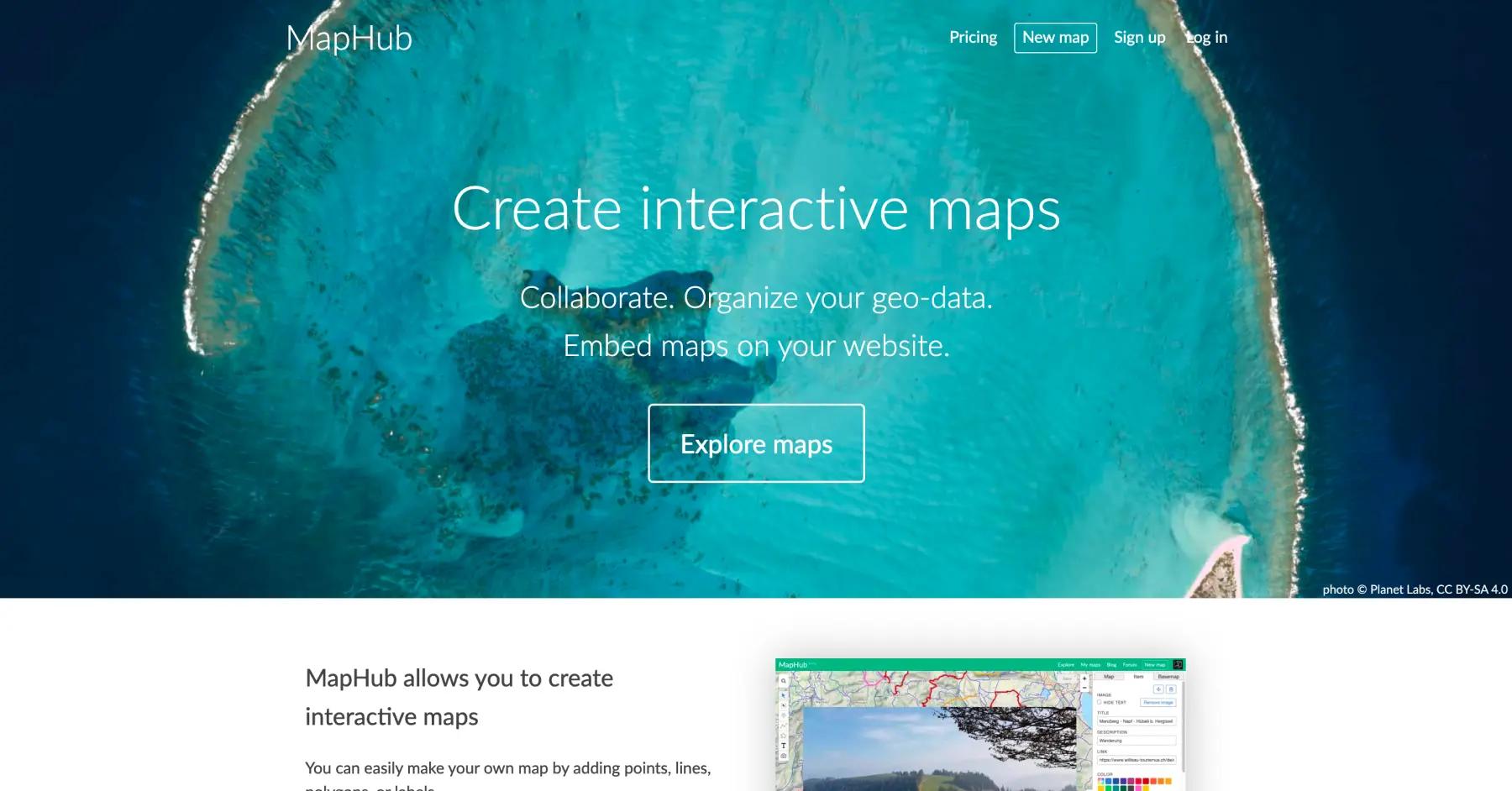 MapHub website homepage