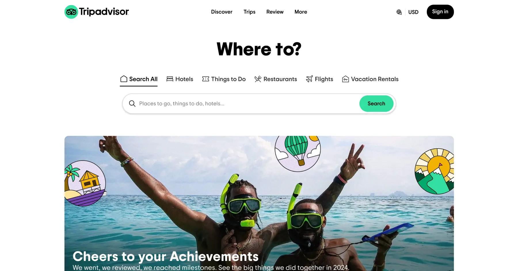 Tripadvisor website homepage