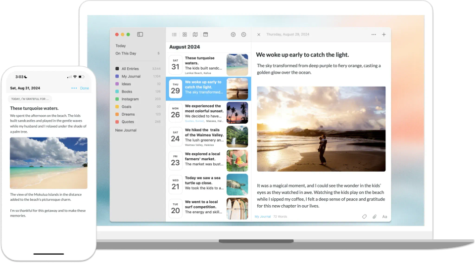 Day One app for reflective journaling features