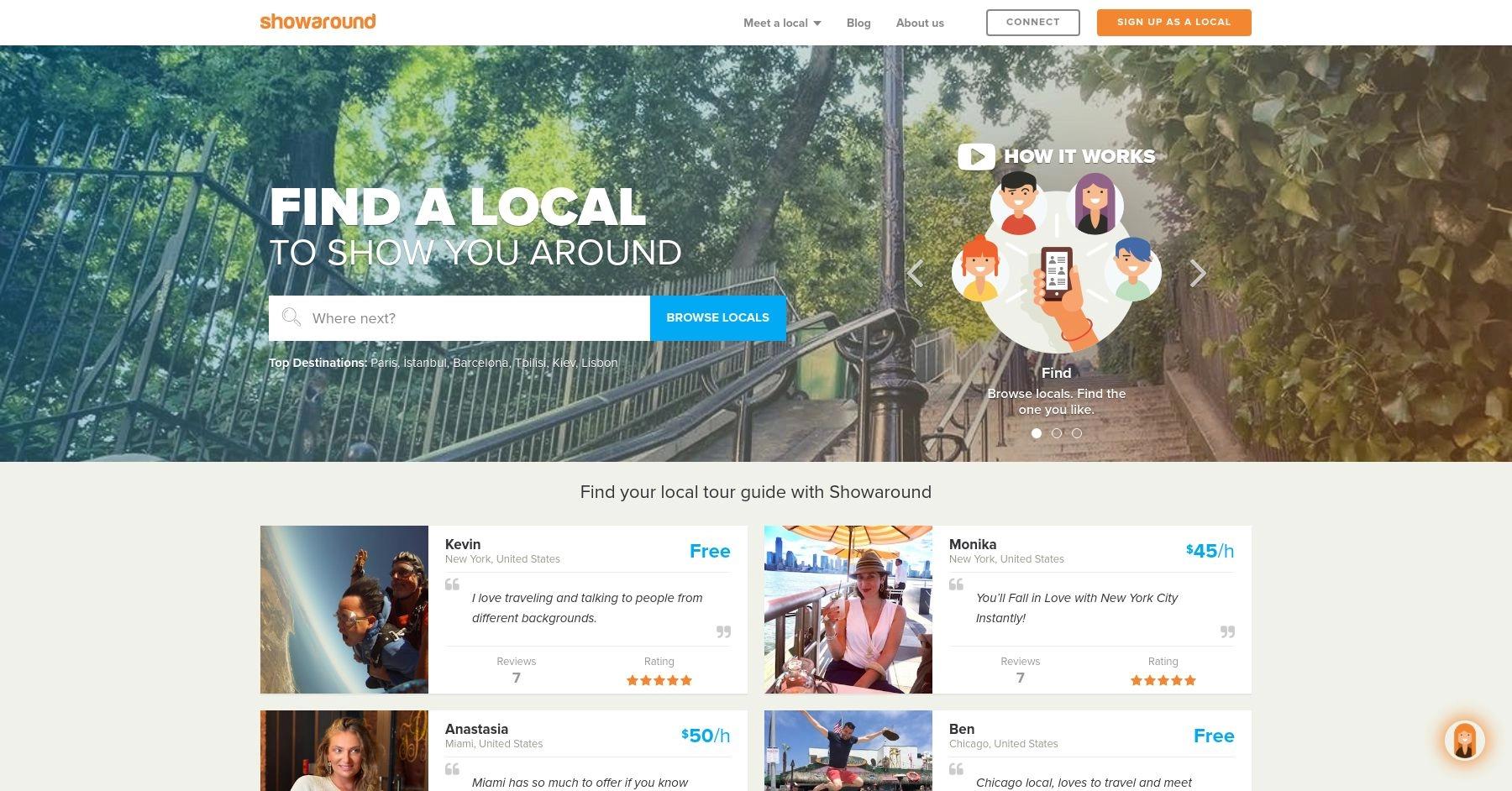 Showaround website homepage