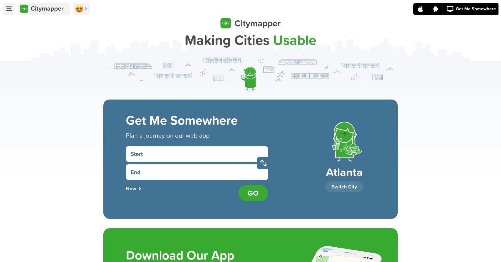 Citymapper website homepage