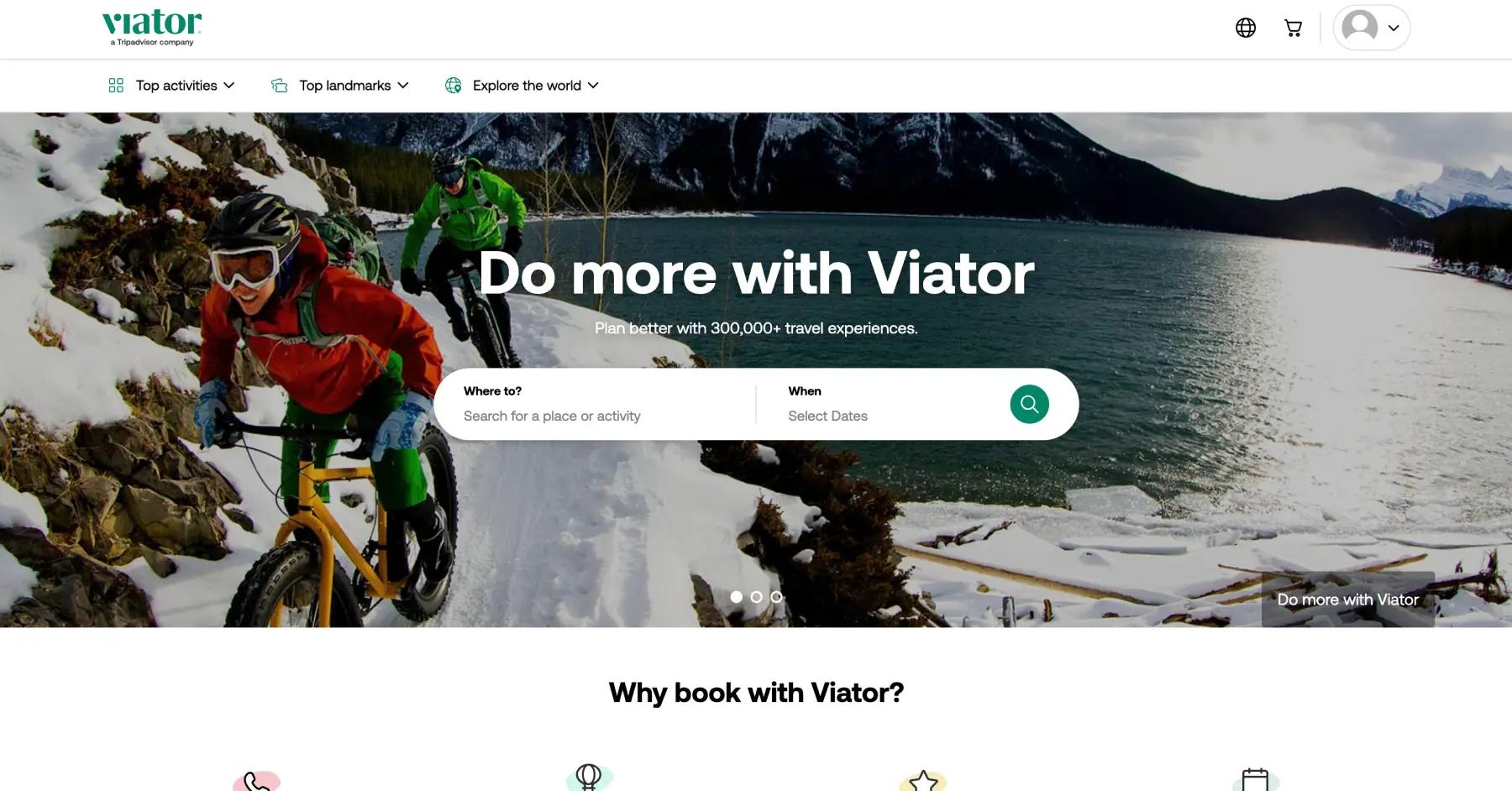 Viator website homepage