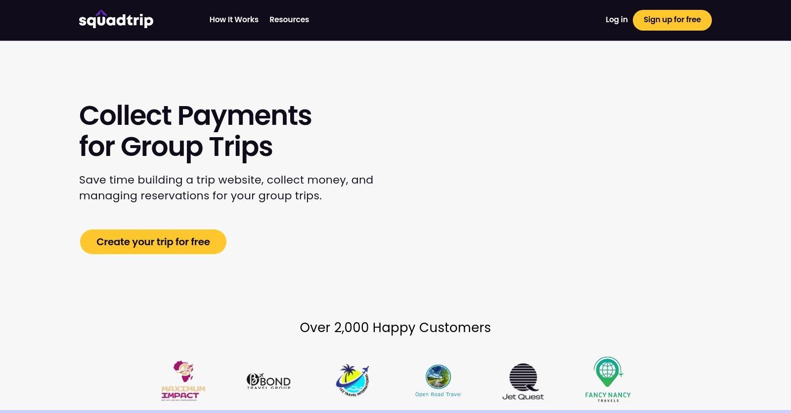 SquadTrip website homepage
