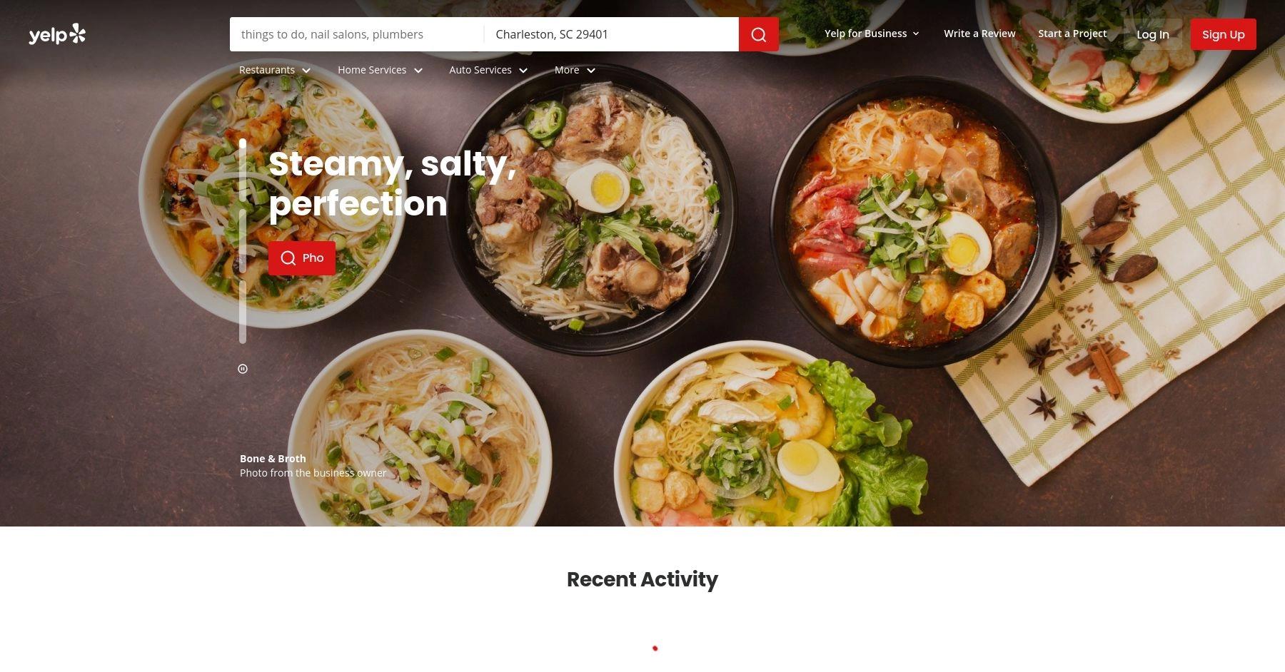 Yelp website homepage