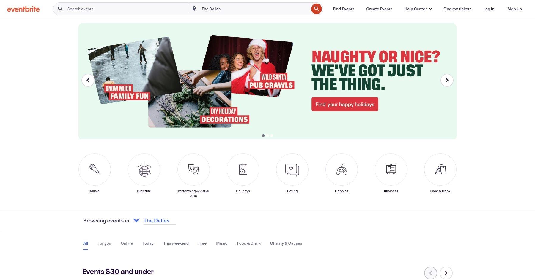 Eventbrite website homepage