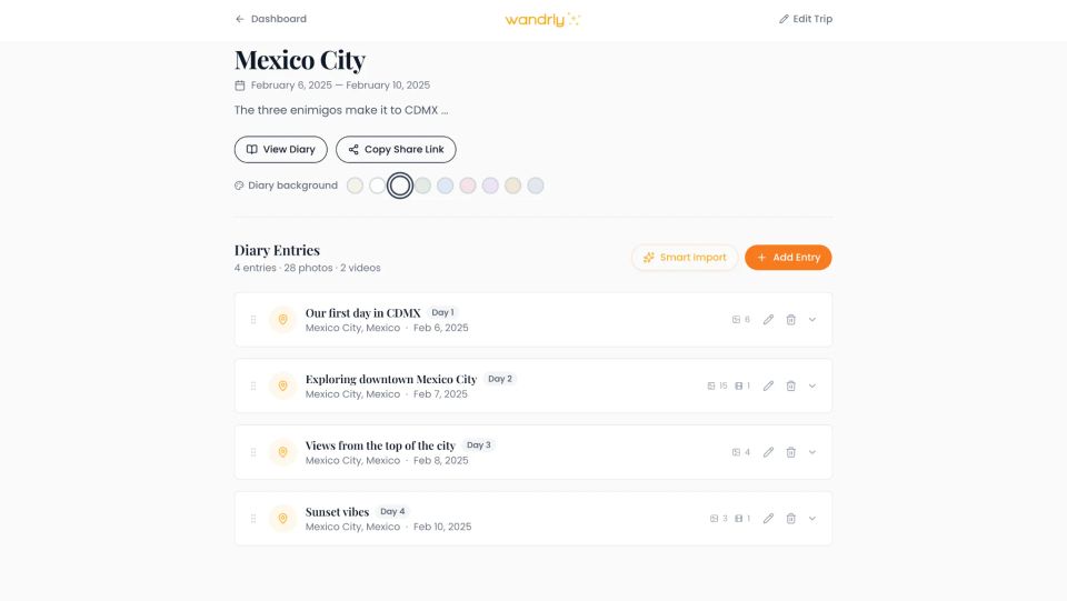 Web-based travel journal for documenting trips