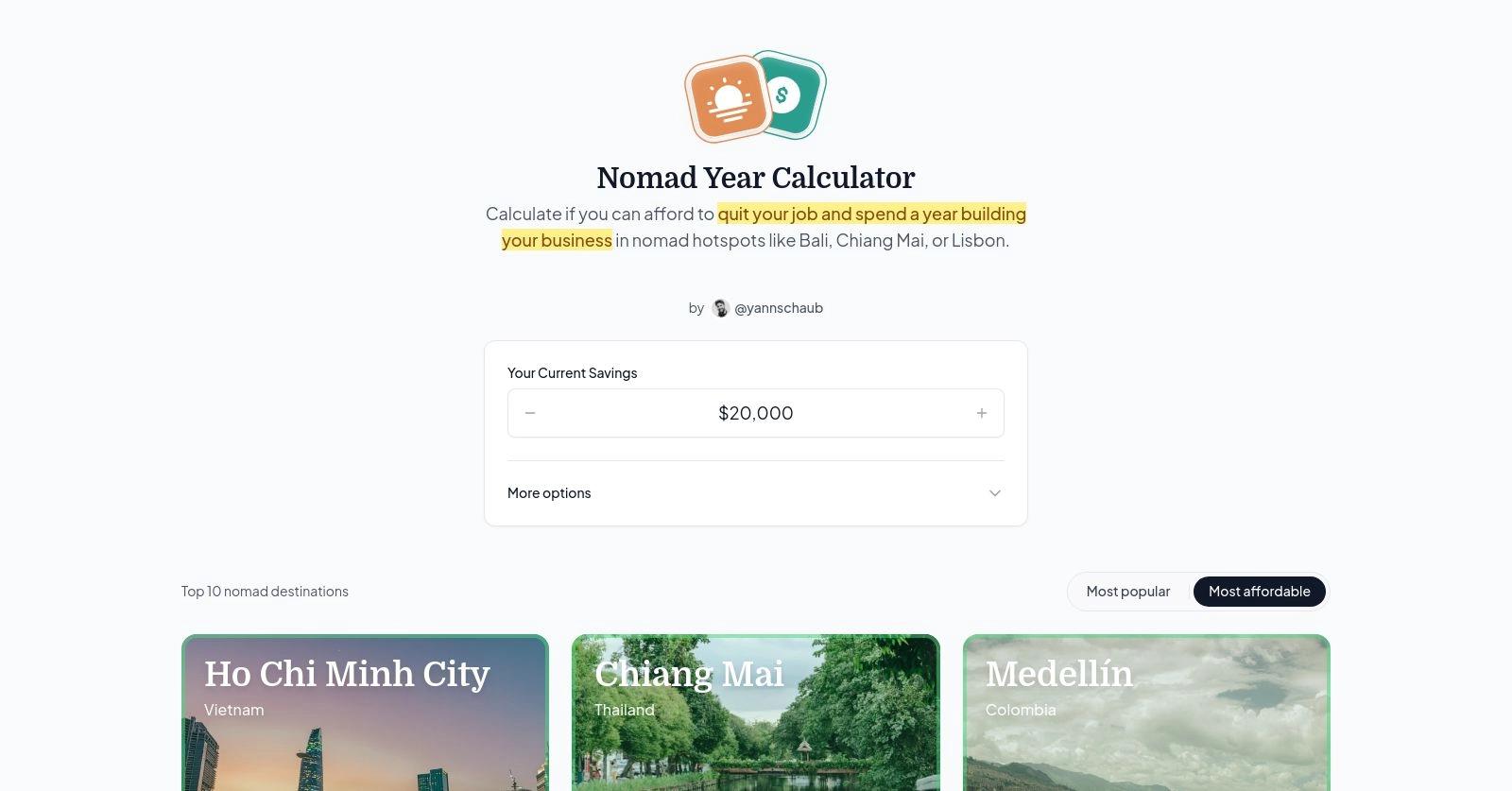 Nomad Year Calculator website homepage