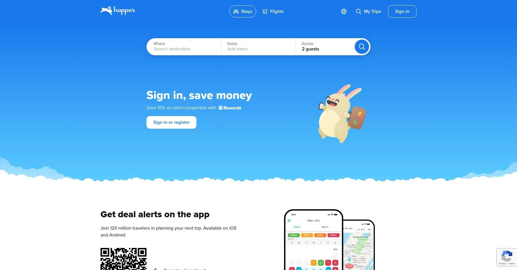 Hopper website homepage