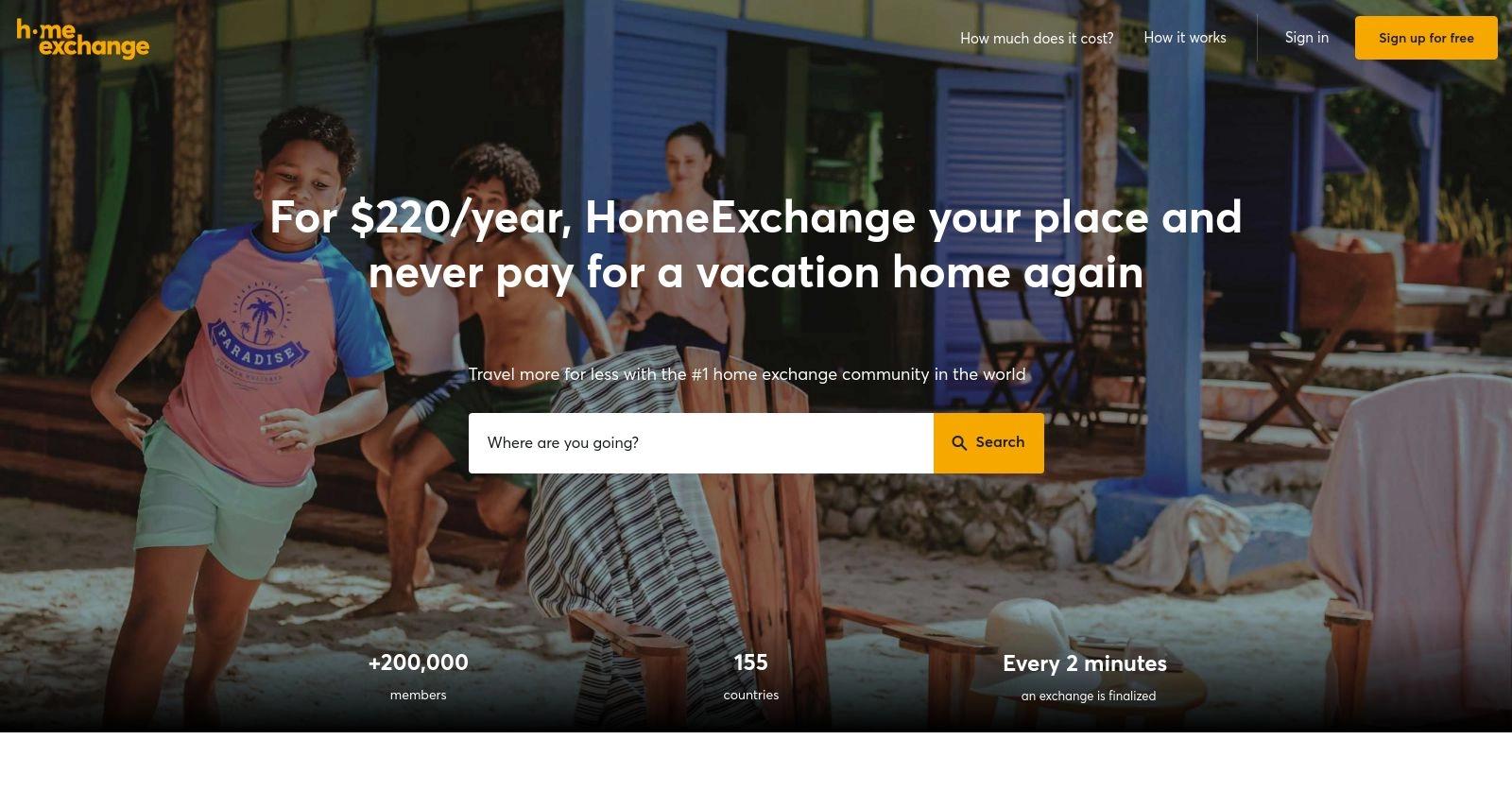 HomeExchange website homepage