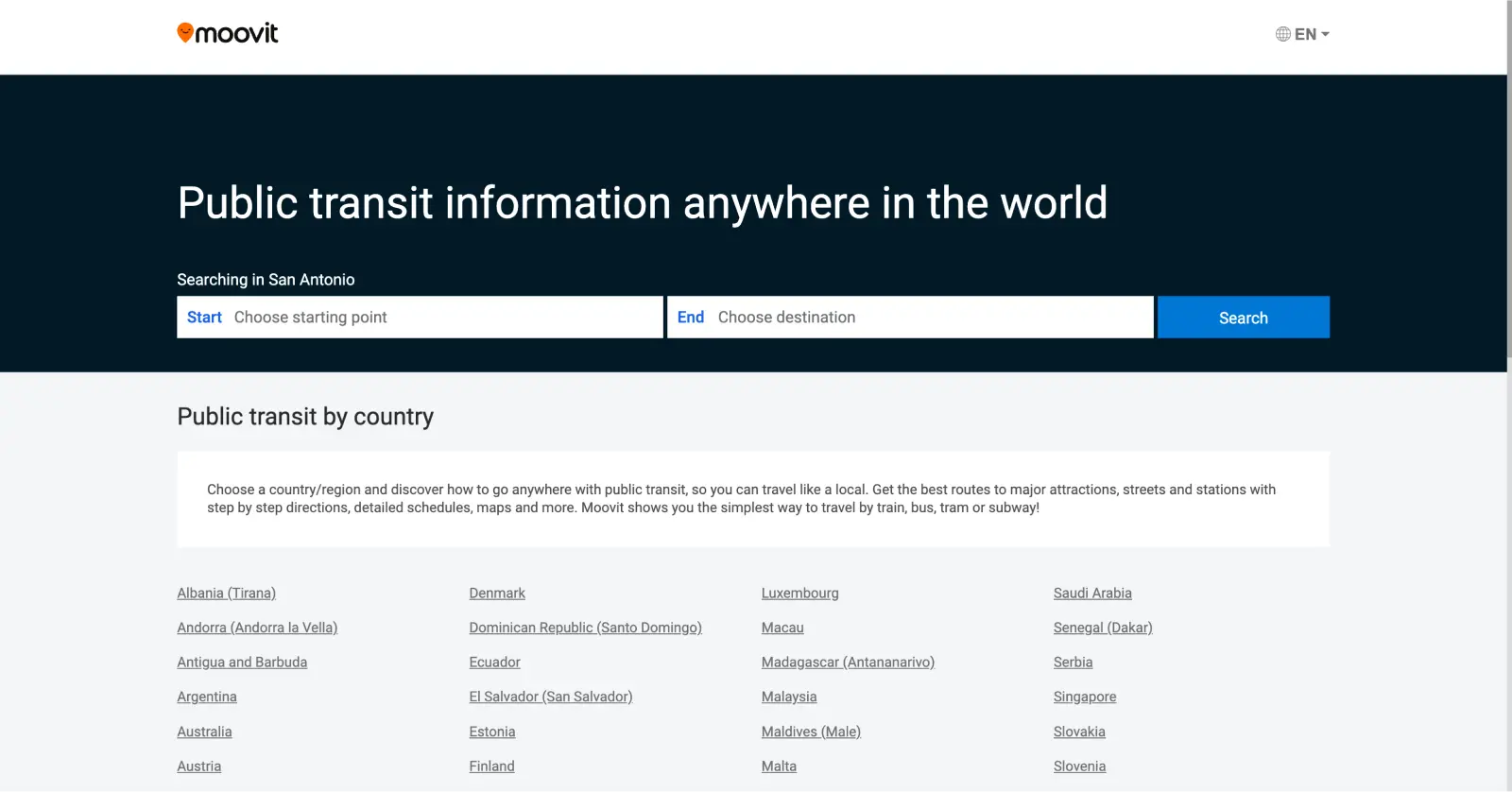 Moovit website homepage
