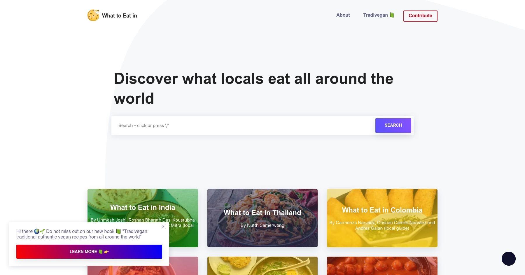 What to Eat in website homepage