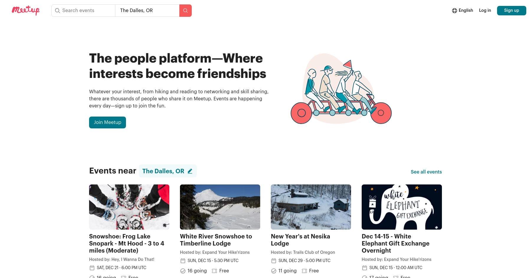 Meetup website homepage