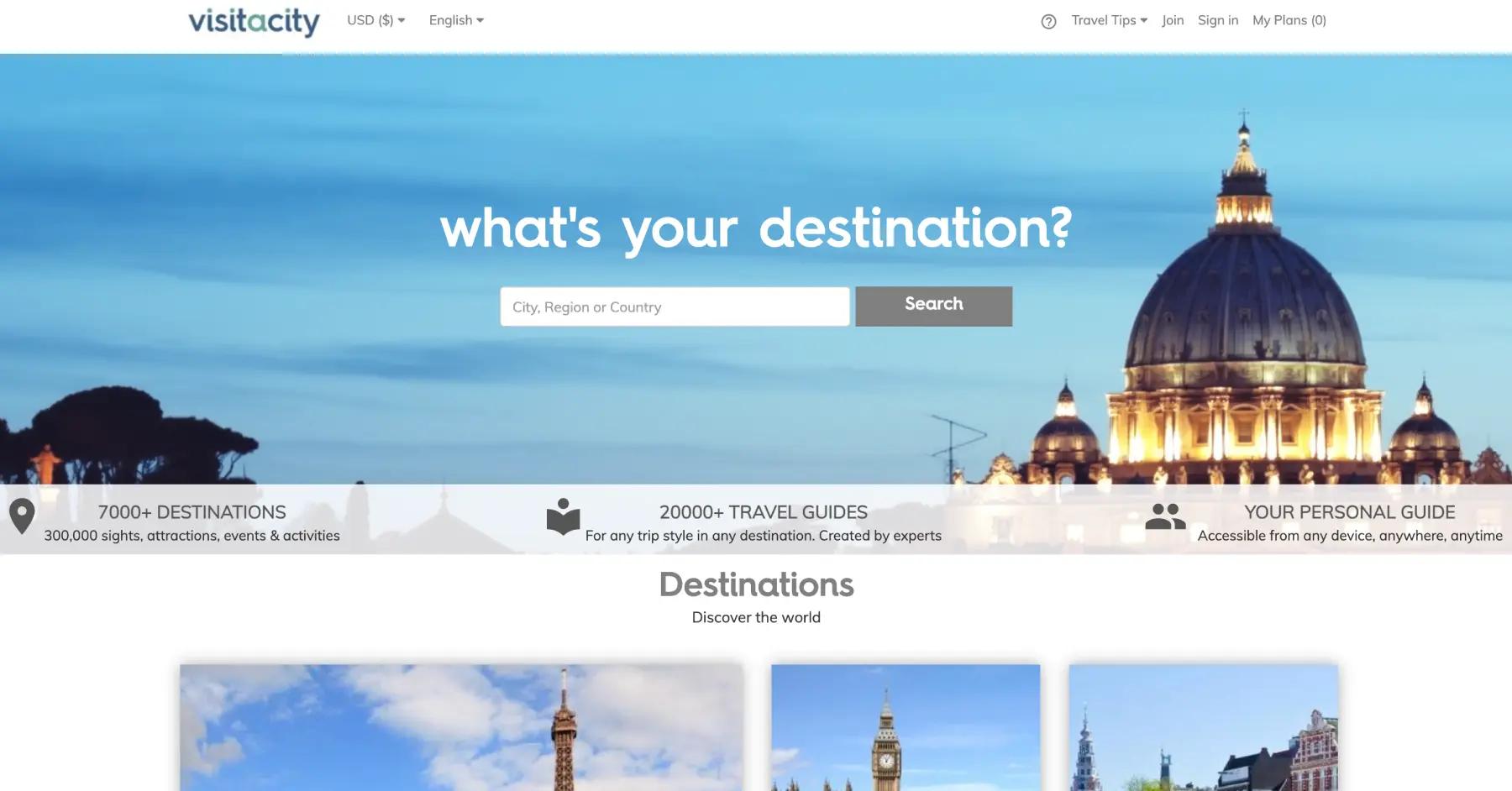 Visit A City website homepage