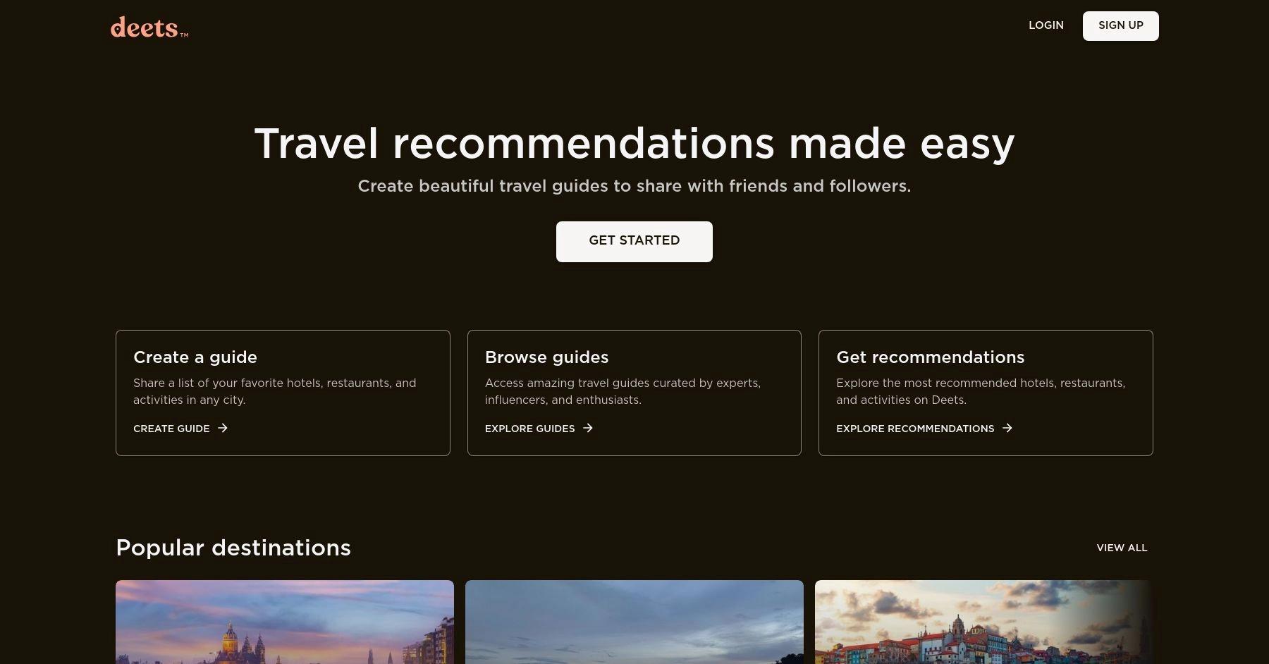 Deets website homepage