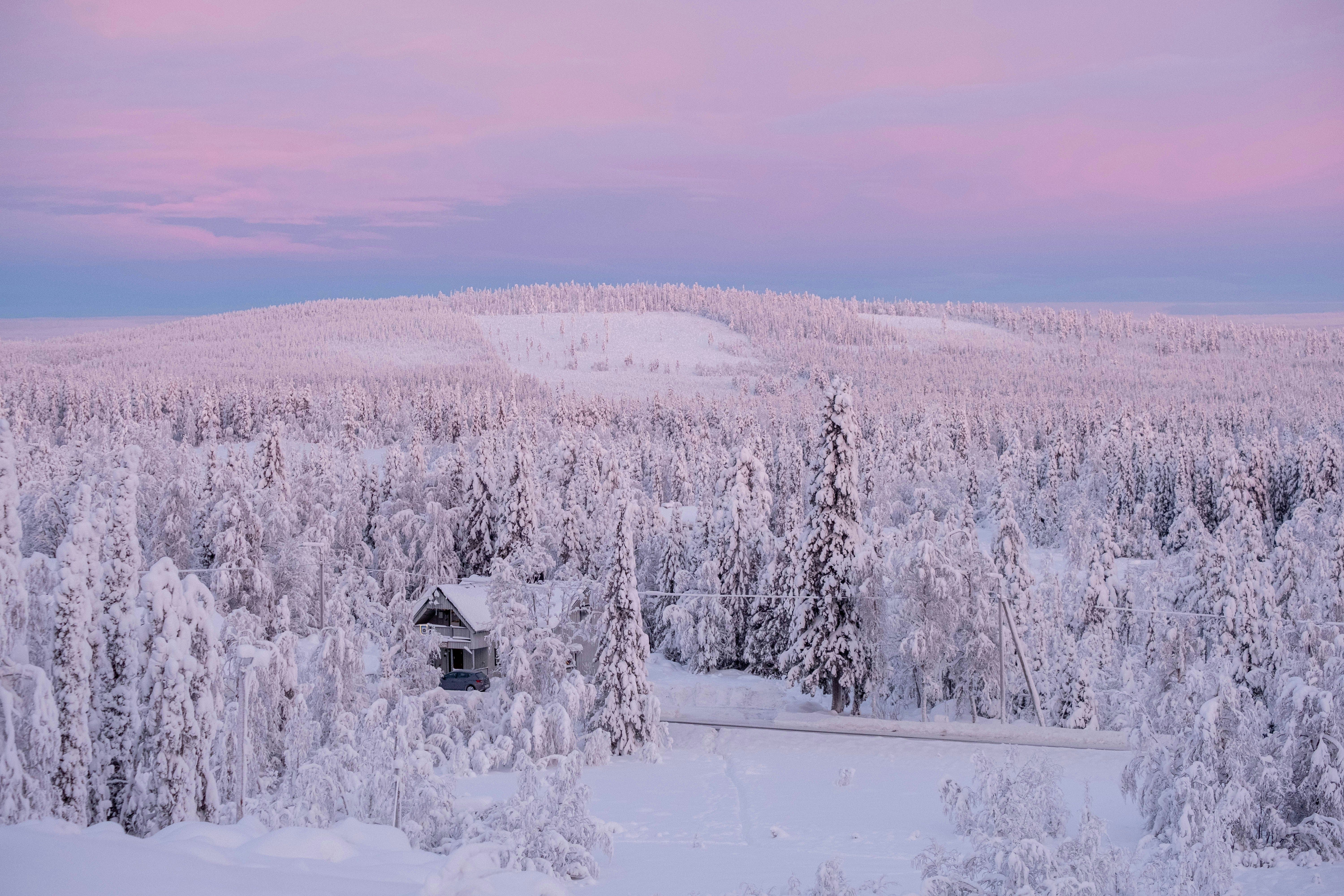 Paysage hivernal de Laponie lors d'un raid à motoneige