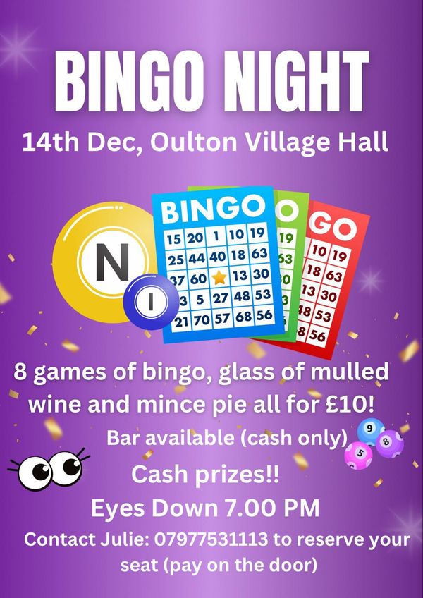 Bingo night 14th Dec 