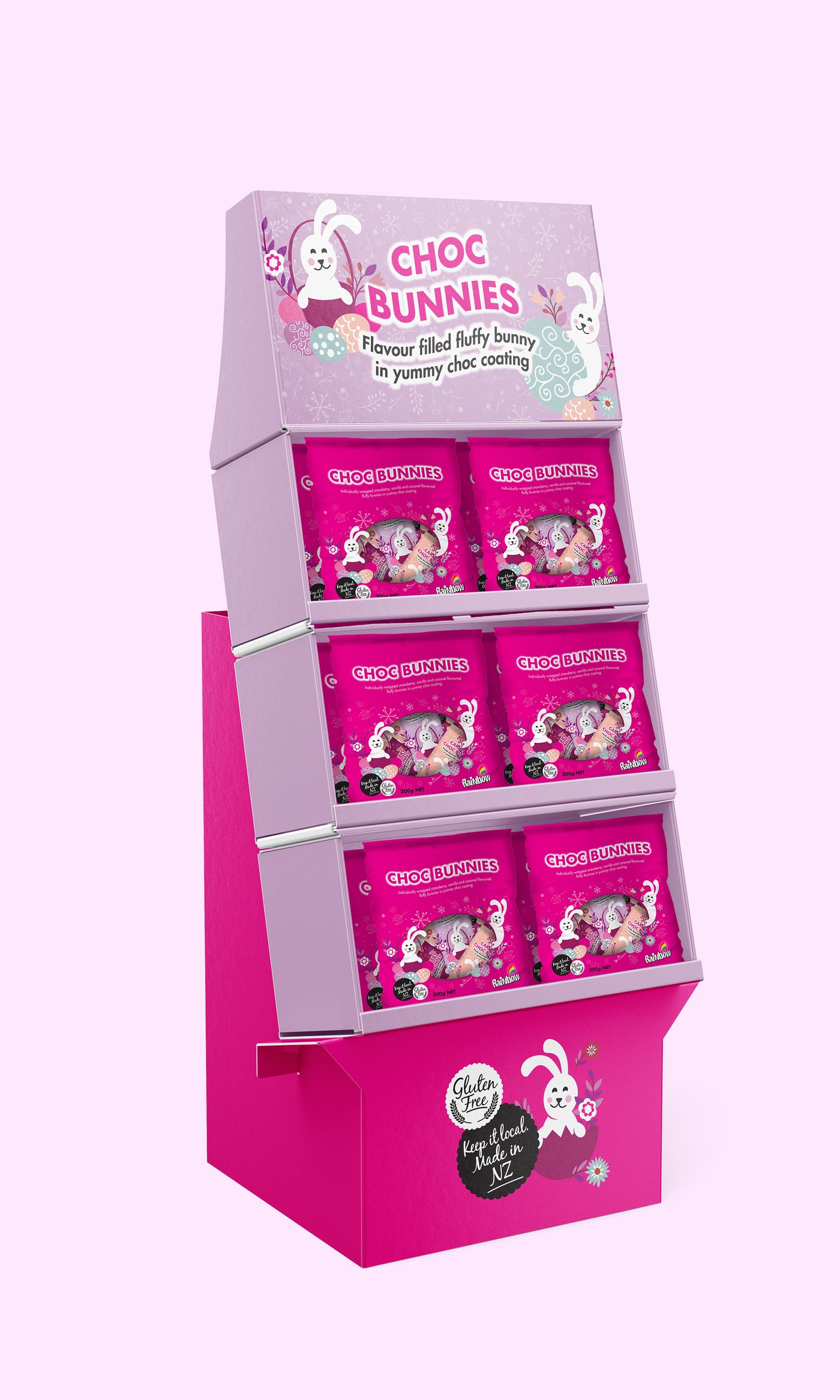 Rainbow Confectionary Choc Bunnies Display Stand