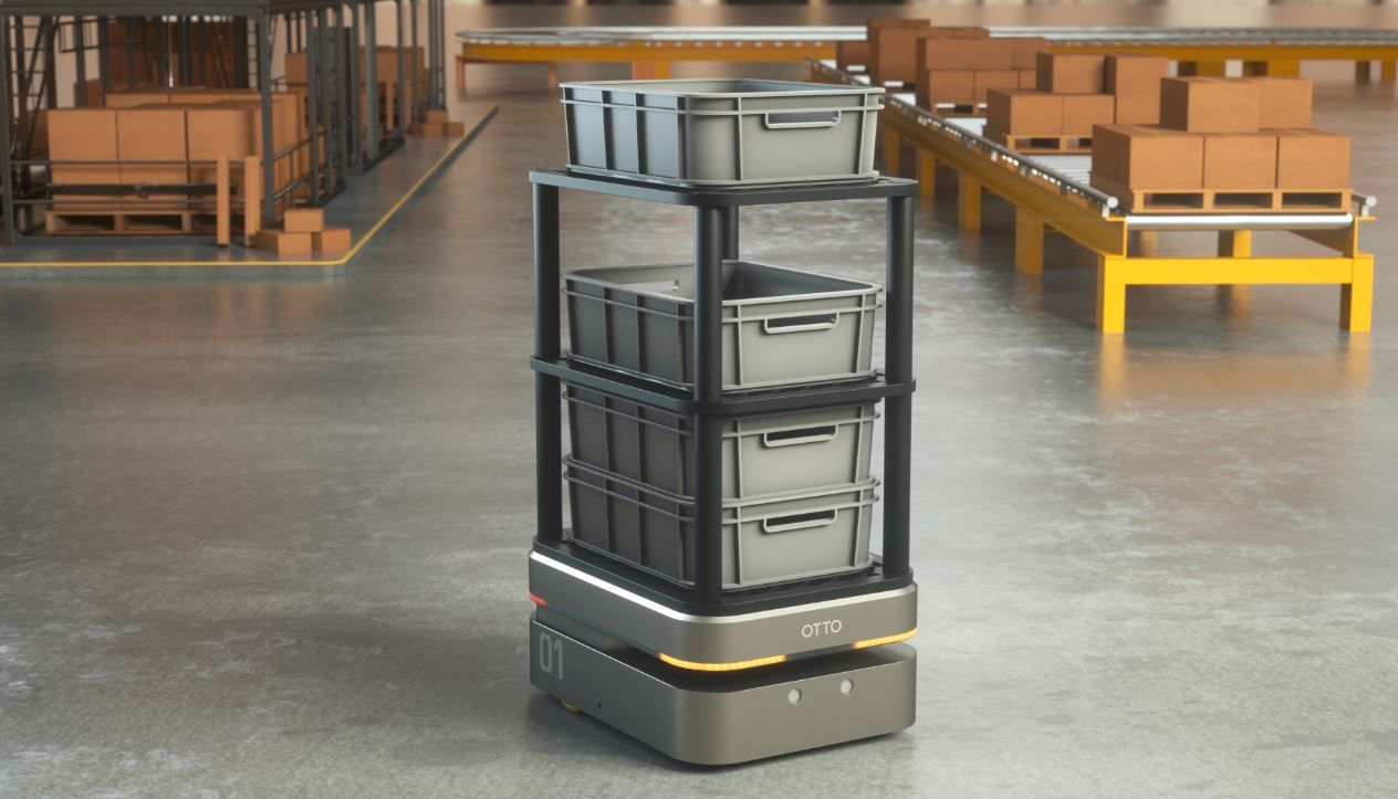 The OTTO 100 autonomous mobile robot used for light-load material transport, and connected to the industrial IoT.