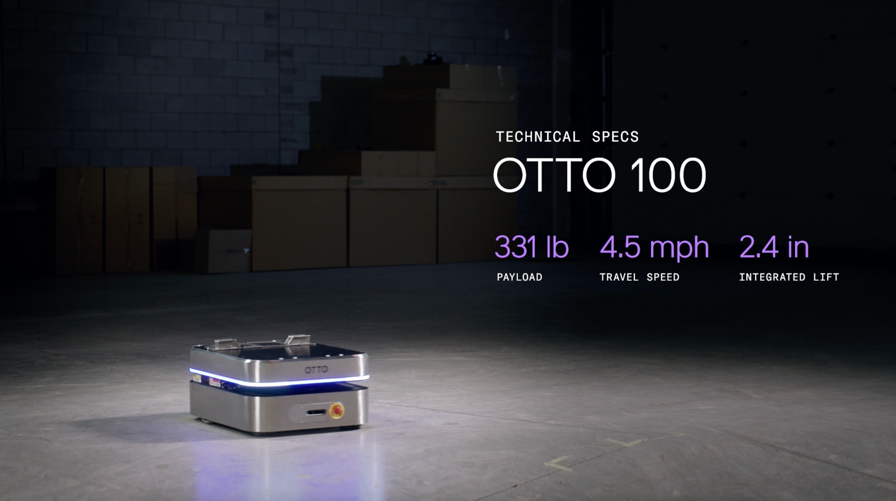 OTTO 100 autonomous mobile robot specs, including 331 lb payload.