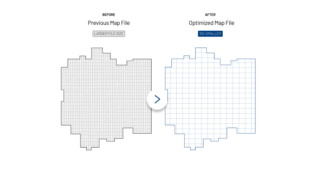 Graphic showing the 10x smaller file size for AMR maps in our 2.36 launch.