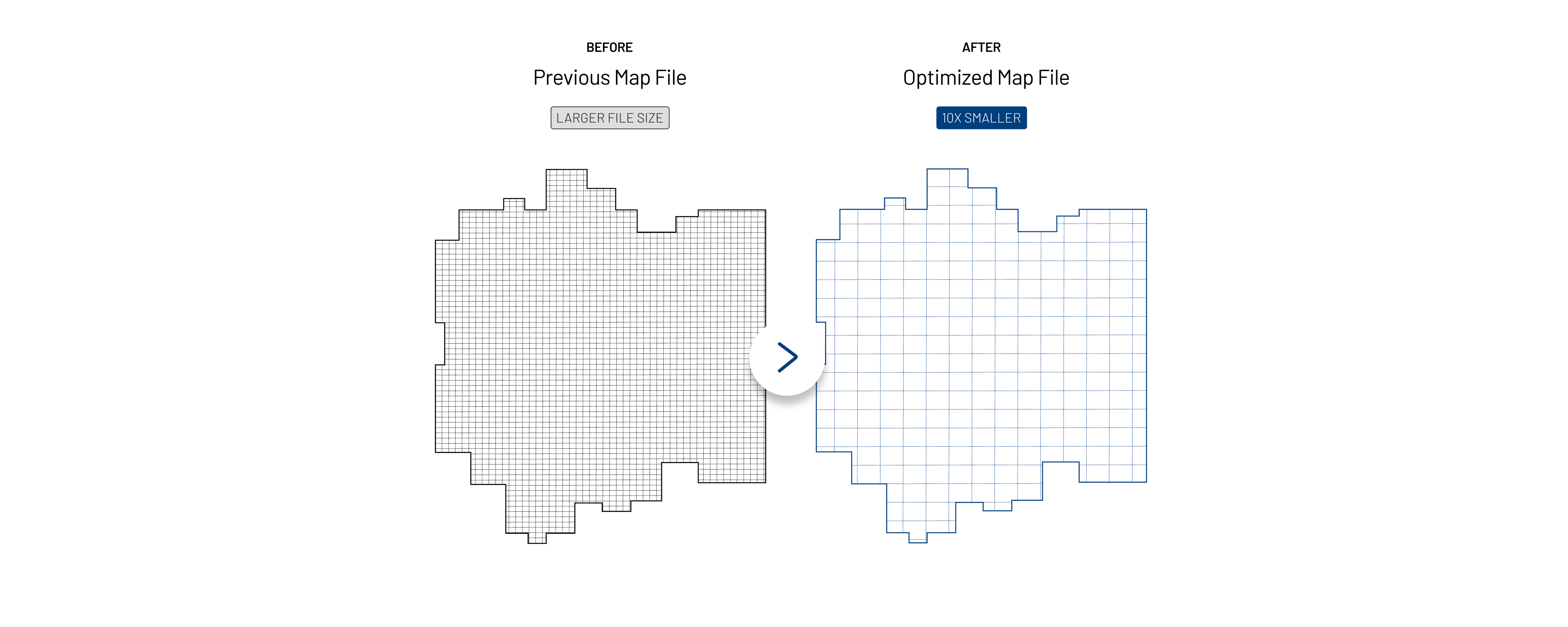 Graphic showing the 10x smaller file size for AMR maps in our 2.36 launch.