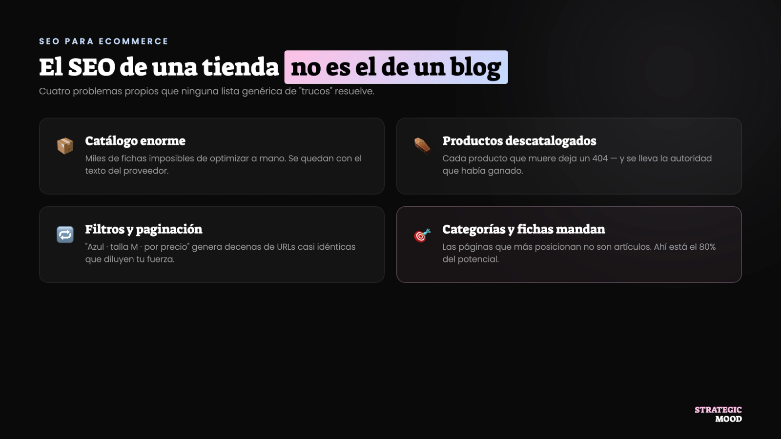 Por qué el SEO de un ecommerce es distinto al de un blog: catálogo, descatalogados, filtros y categorías