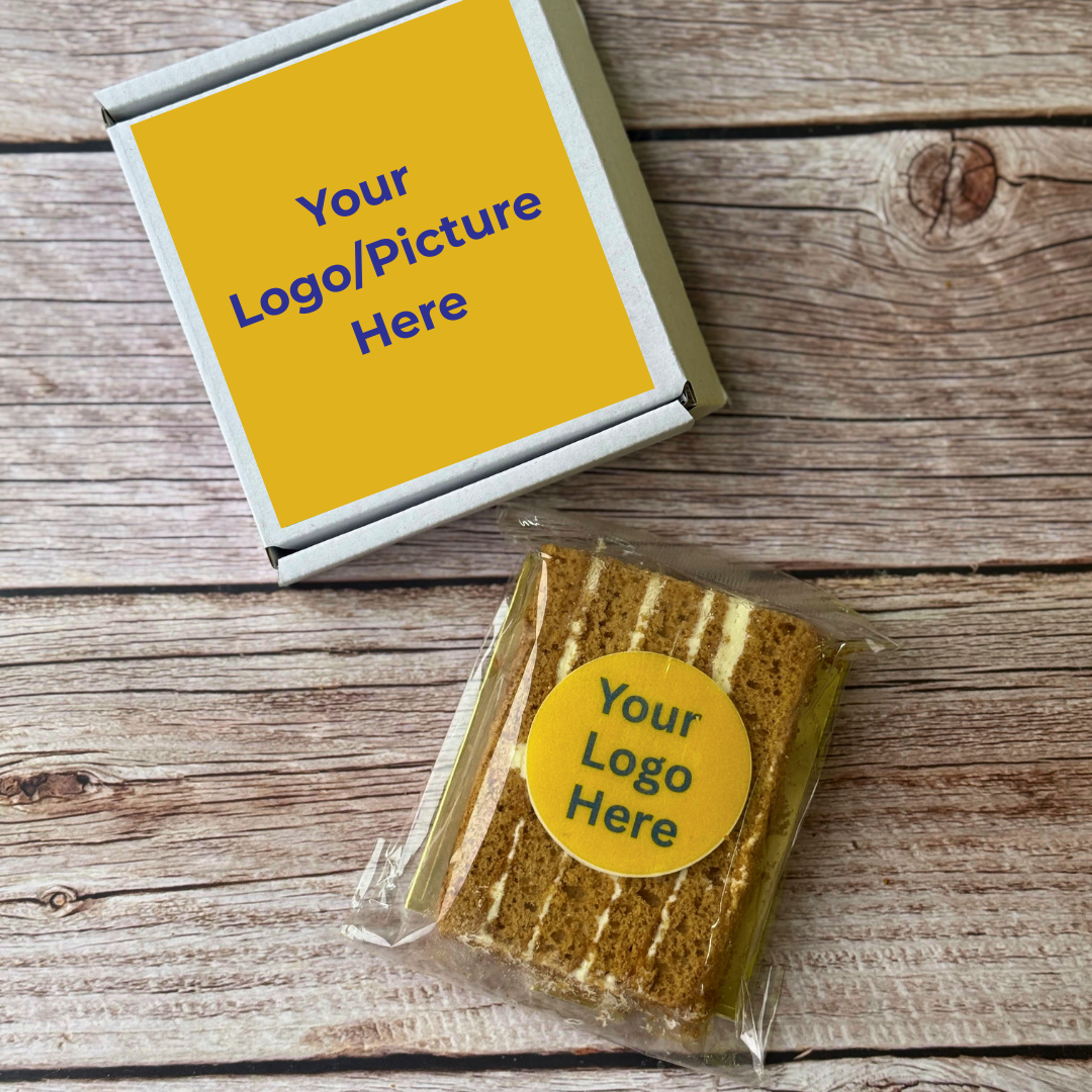 Branded honey cake slices with company logo for exhibitions conferences and corporate events