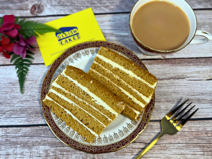 Close crop of a postal cake gift box prepared for UK delivery