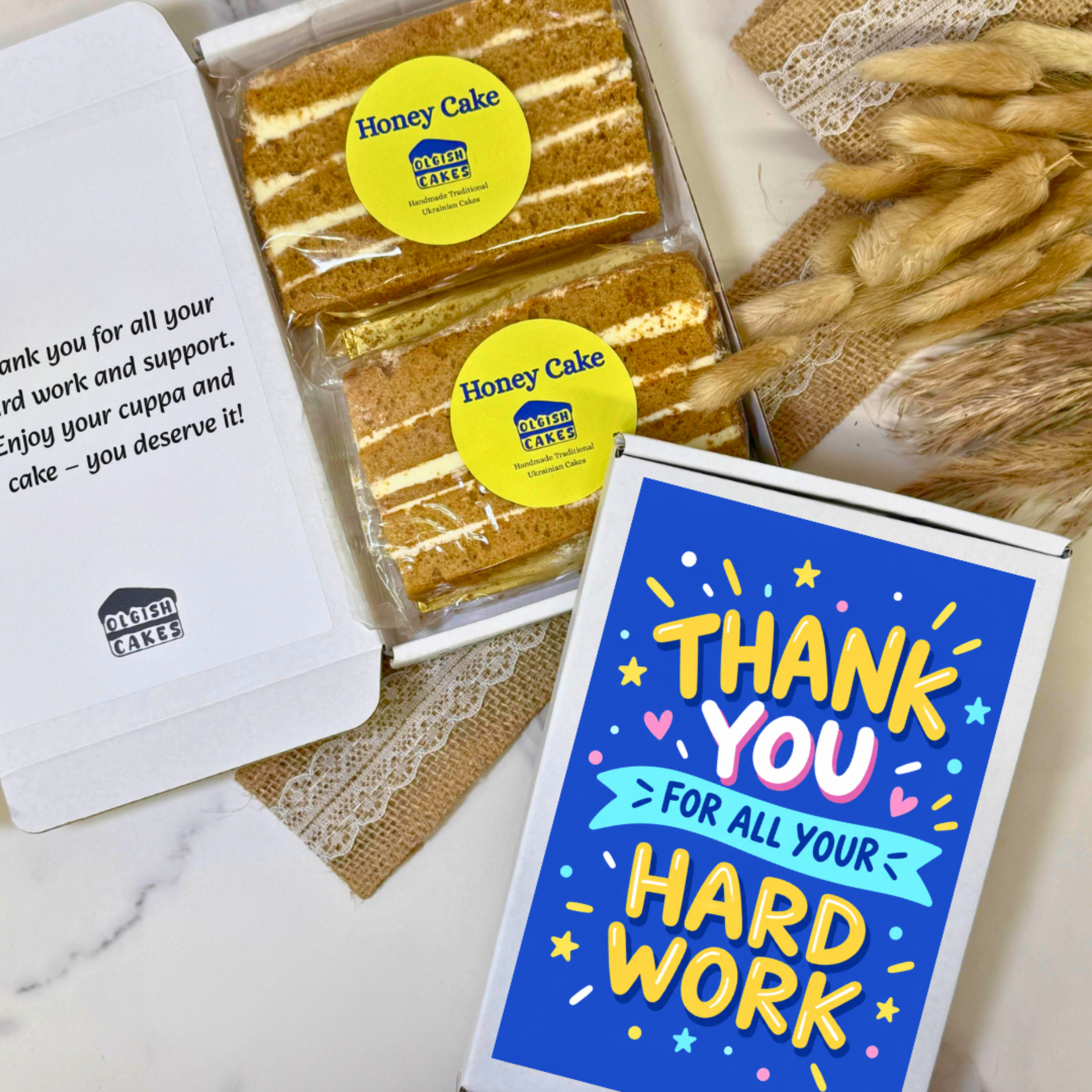 Employee Appreciation Gift with two Ukrainian Honey Cake slices and personalised gift note