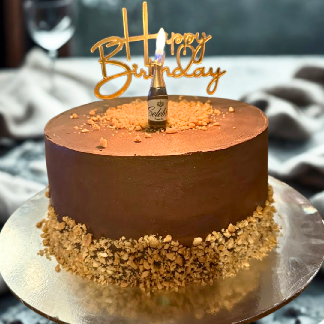 chocolate cake for him with a topper