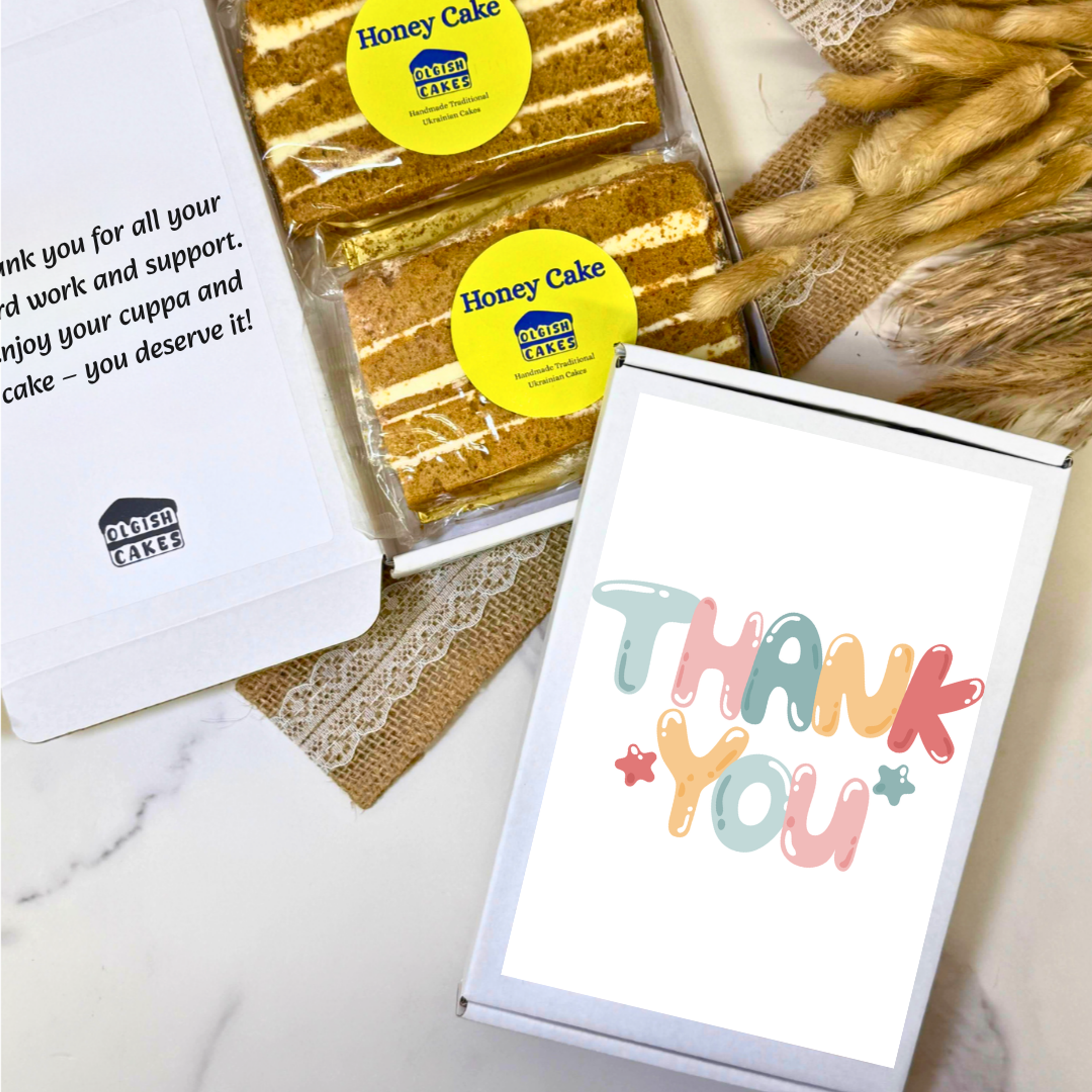 Personalised thank you teacher gift set with two handmade honey cake boxes