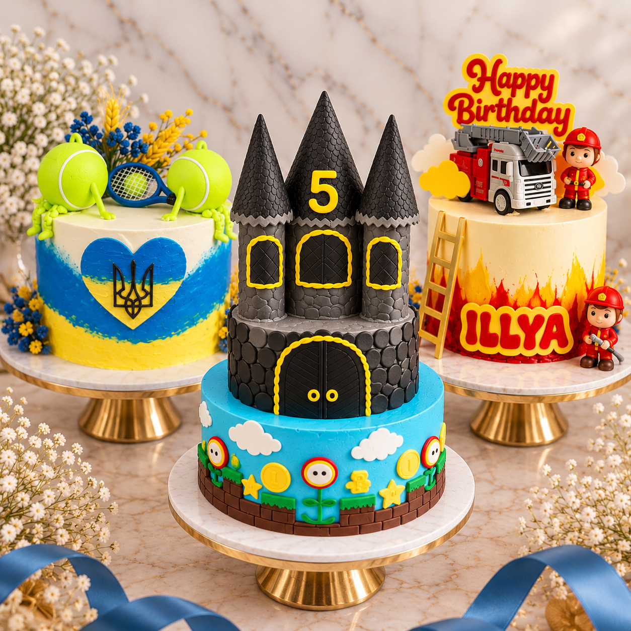 Kids’ birthday cake with colourful buttercream decorations