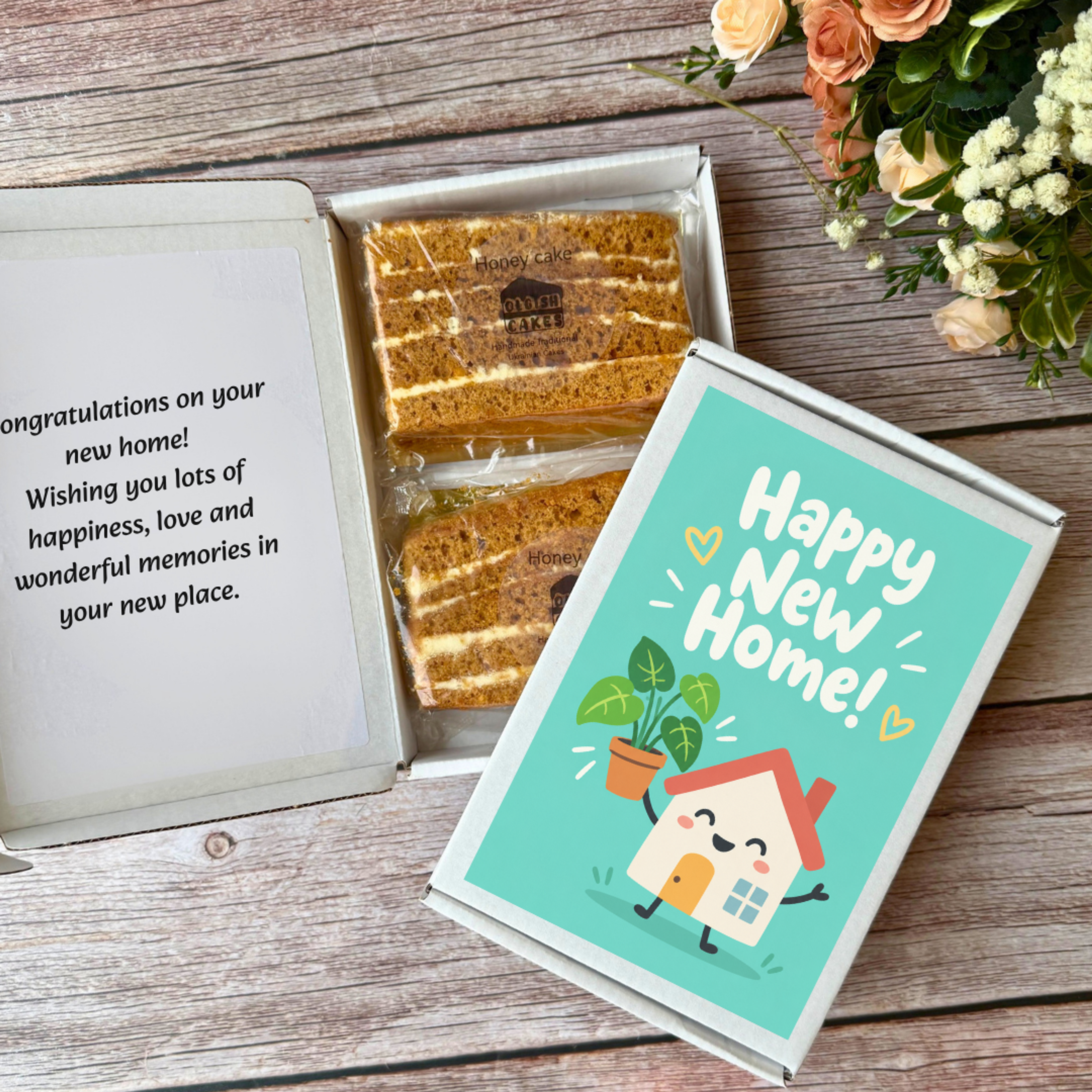 Personalised gift for new home with Ukrainian Honey Cake slices