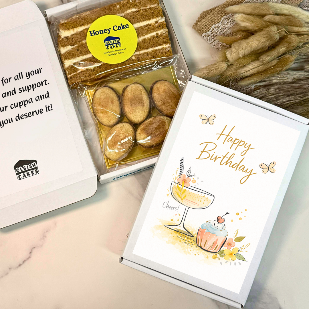 Happy Birthday biscuits and personalised birthday cake gift set