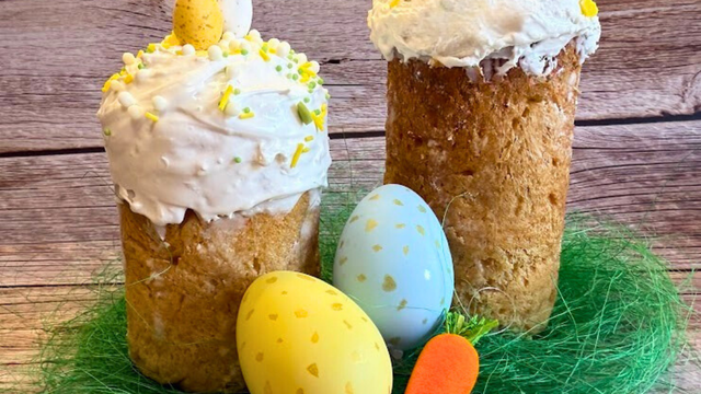 Traditional Paska Easter cake prepared for a seasonal order