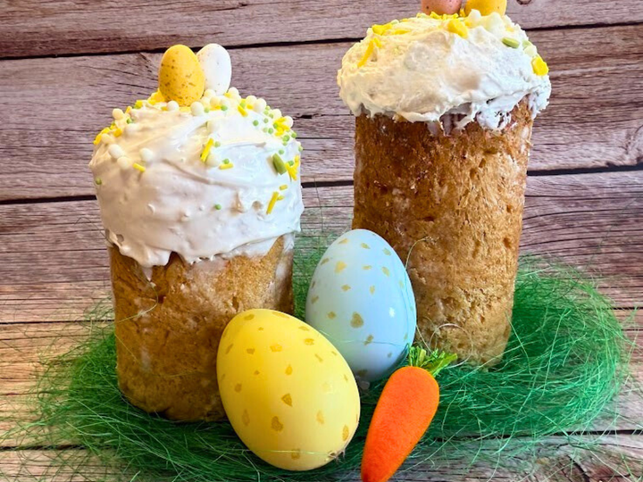 Close crop of a Paska Easter cake with decorative top