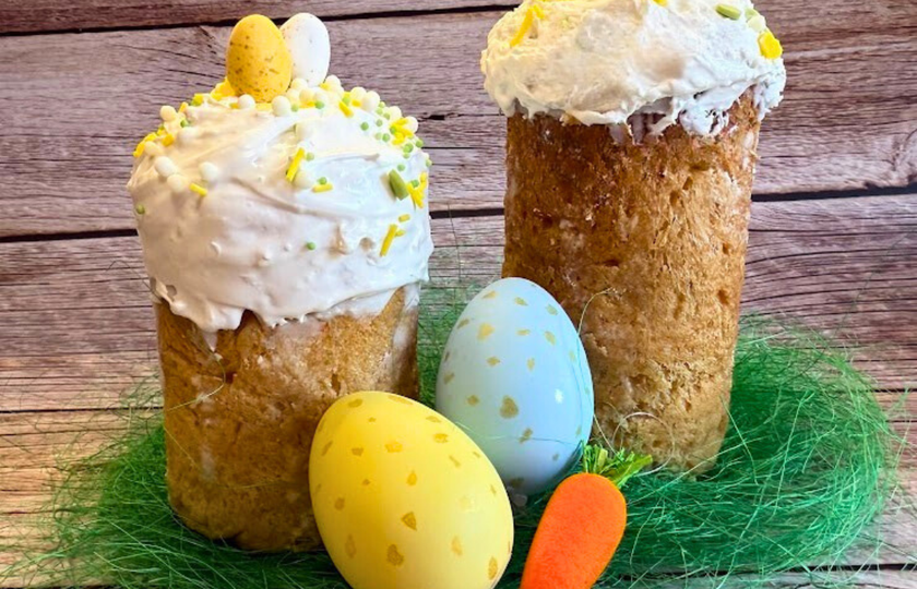 Close crop of a Paska Easter cake with decorative top