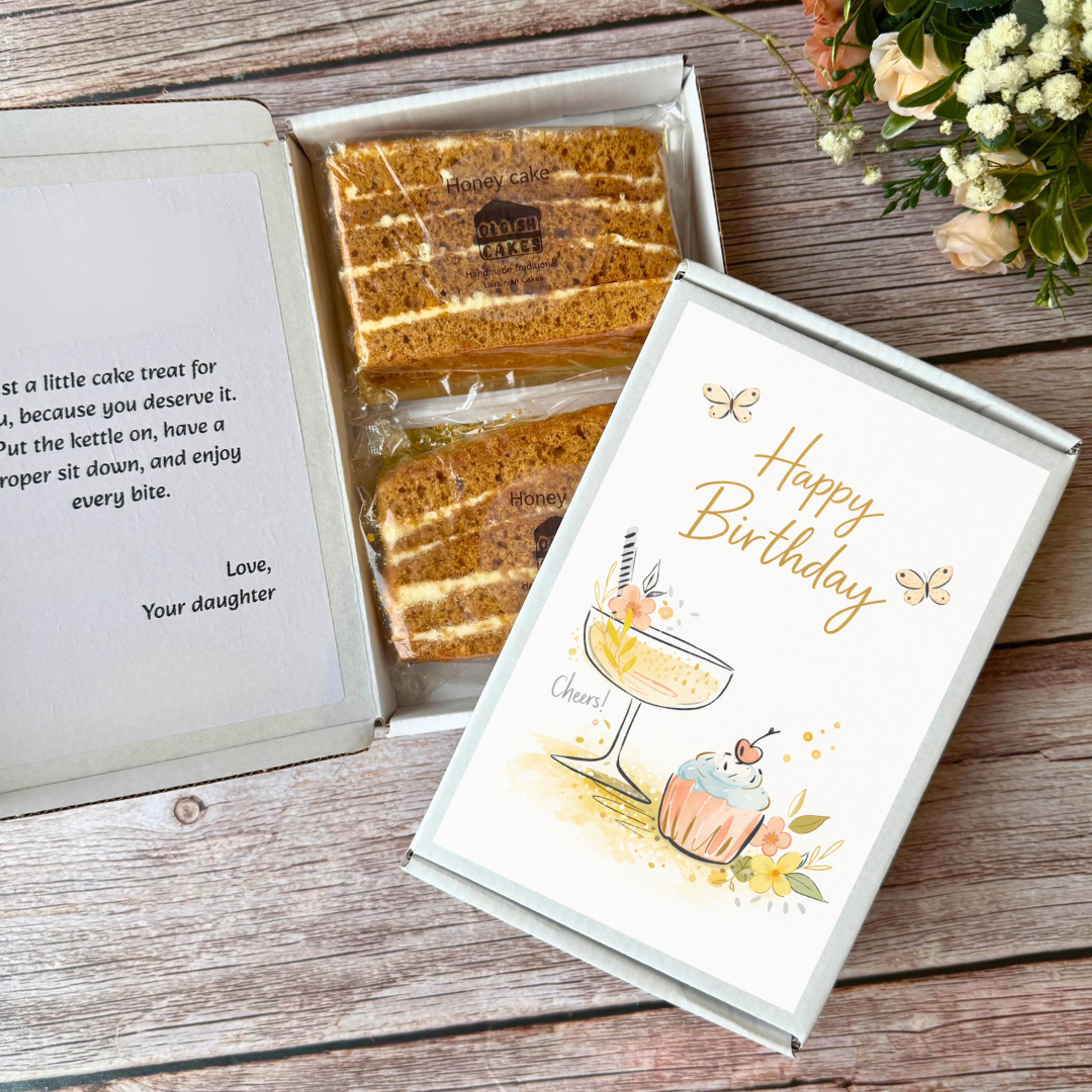 Personalised Birthday Cake Card with handmade cake inside