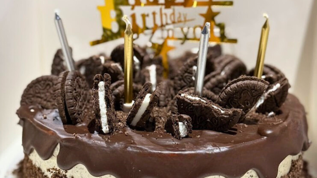 Chocolate celebration cake used as a Halloween party cake base
