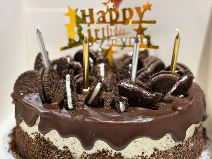 Close crop of a chocolate cake suitable for Halloween styling