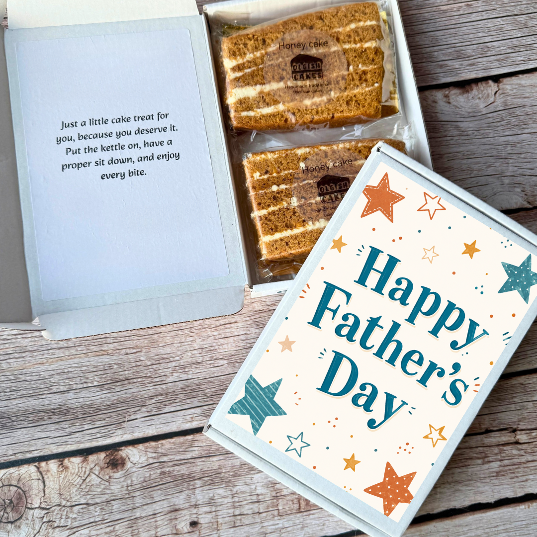 Father’s Day card for Dad with handmade honey cake slices from Olgish Cakes.