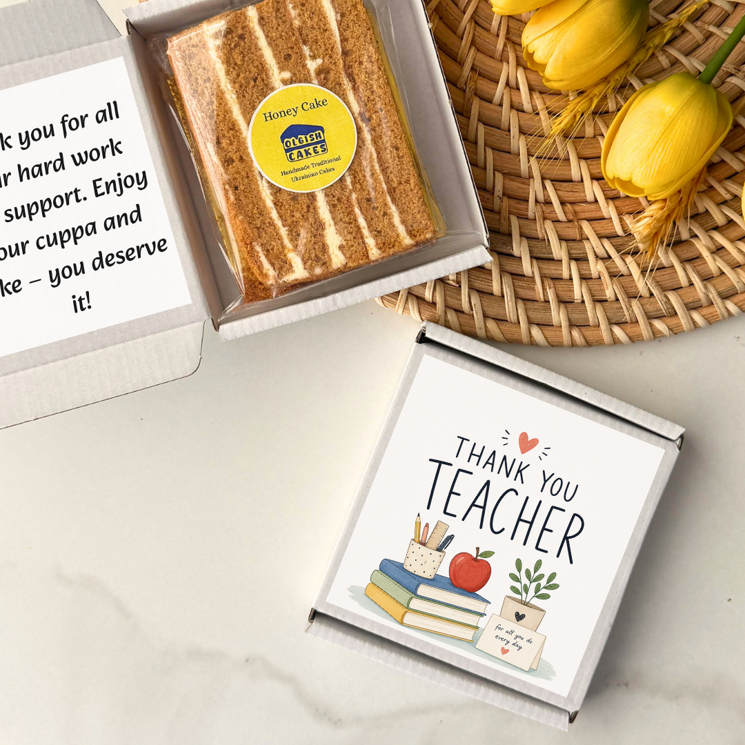 Thank you gift for teacher with personalised honey cake gift boxes